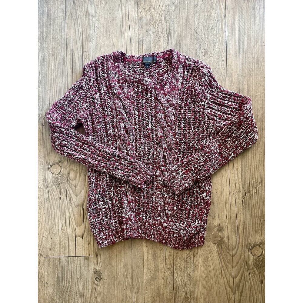 JEANS BY BUFFALO Cotton Cable Knit Sweater White Marroon‎ Size L Indie Grunge